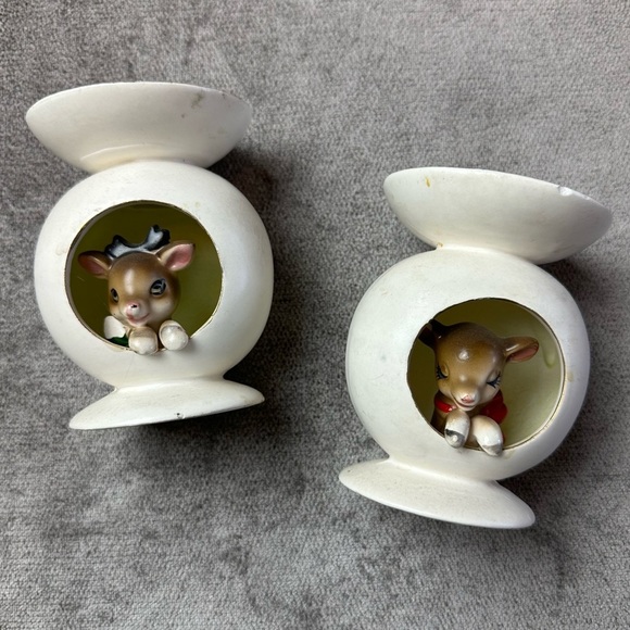 Vintage Other - VINTAGE 1959 Holt Howard Christmas Peekaboo Reindeer Candlestick Holders